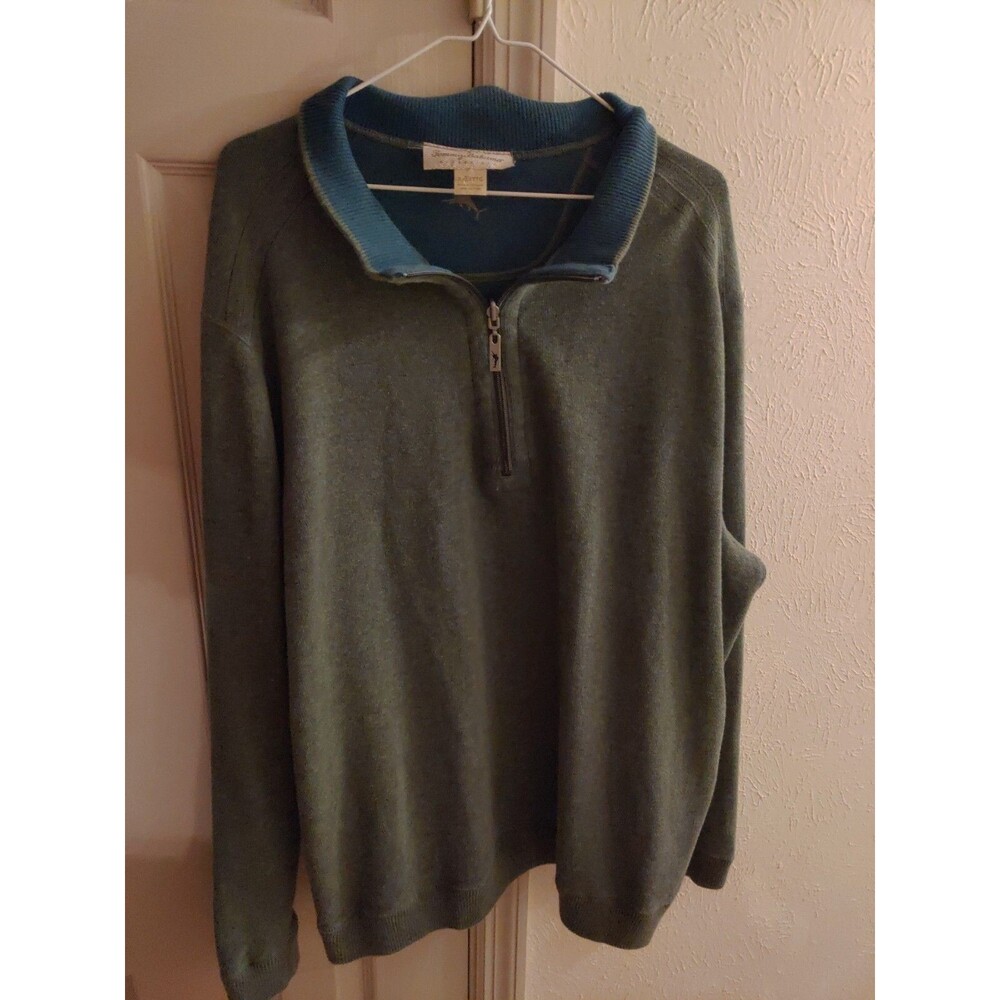 Tommy Bahama 1/4 Zip Sweater 2XL XXL Men's Reversible Blue 100 Percent Cotton